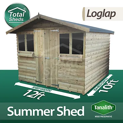 12x10 Garden Shed Summer House +1ft Overhang Pressure Treated Tanalised Loglap • £2421.88