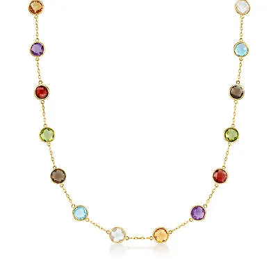 13.80 Ct. T.w. Bezel-Set Multi-Gemstone Station Necklace In 14kt Yellow Gold • $521.25