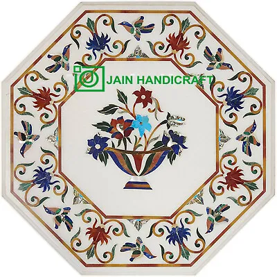 18  White Marble Table Top Coffee Natural Inlay Mosaic Malachite Antique X-mas • $475.50