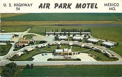 Mexico Missouri~Air Park Motel Aerial View~US Highway 54~Gas Station~1950s Cars • $6