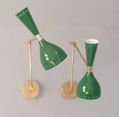 Pair Of Wall Sconce Lamp 1950s Mid Century Raw Brass Italian Diabolo Light • $168.58