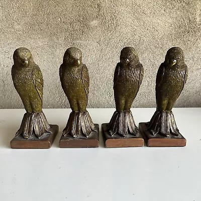 Vintage 2 Pair Of Bronze Green Colored Heavy Parrot Bird Resin Bookends 8.5  • $60
