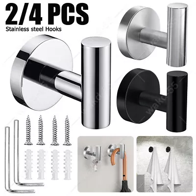 2/4 Packs Bathroom Towel Coat Robe Hooks Stainless Steel Door Hanger Wall Hook • $8.99