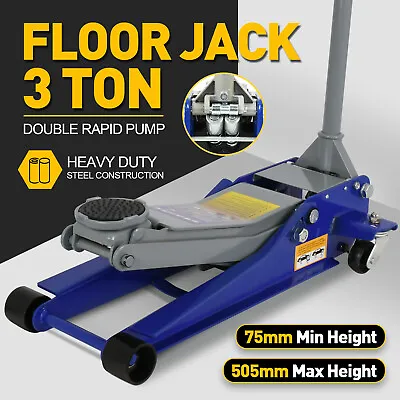 3-Ton Hydraulic Floor Jack 75-505MM Low Profile Car Trolley Quick Lift Dual Pump • $211.90