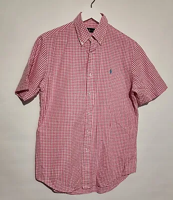 Ralph Lauren Shirt Mens Medium Check Gingham Short Sleeve Cotton Crinkle Casual • £19.99