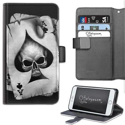 Black And White Skull Card PU Leather Wallet Phone Case;Flip Case • $47.48