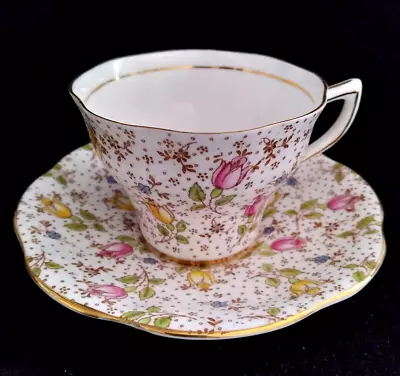 Vintage Rosina Bone China Chintz Flowers Cup Saucer Set England June 4974 A • $17.99