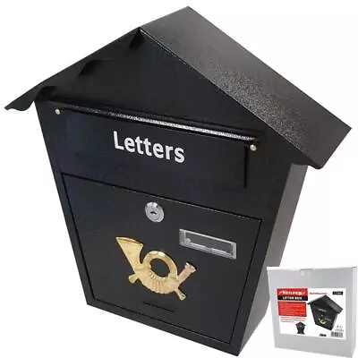 Neilsen Wall Mounted Mail Letter Box Lockable Black Steel Post Mailbox Postbox • £17.49