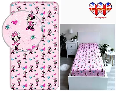 Fitted Sheet Minnie Mouse Single Bed%100 Cotton Official Licensed(200x90x25cm) • £18.99