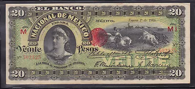 1908 - El BancoNacional De Mexico - $20 Pesos - Series-MI Note • $75.99