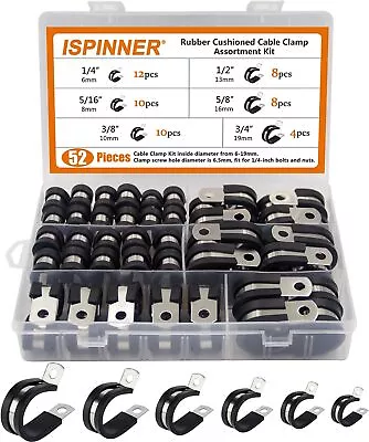 ISPINNER 52pcs Cable Clamps Assortment Kit 304 Stainless Steel Rubber Cushion • $22.99