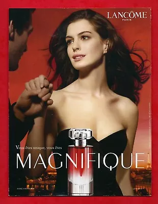 Paper Advertisement - 2009 Lancôme  Magnificent  Perfume Anne Hathaway Face • £3.04