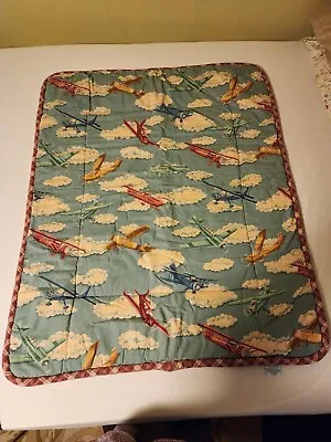 Lambs & Ivy Baby Blanket Quilt Vintage Airplanes Reversible • $52