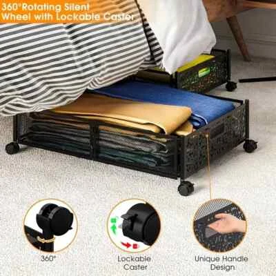 £26.99 • Buy 1pc Under Bed Storage Basket With Wheels, Collapsible Underbed Storage Container