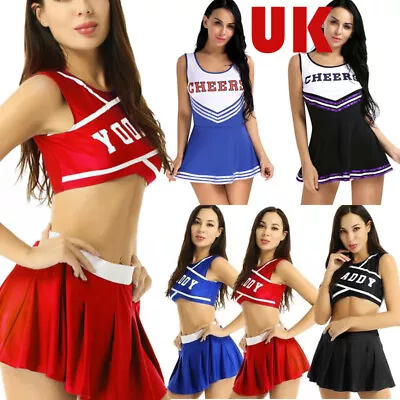 UK Freebily Women's 2 Pieces Cheer Leader Costume Uniform Crop Top Mini Skirts • £8.99