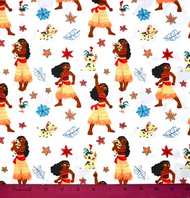 Moana Pua Fabric - HALF YARD - 100% Cotton - Pig Quilting Disney Princess White • $10.98