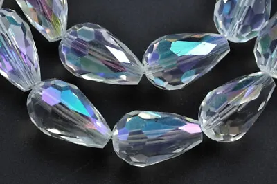 £5.50 • Buy Faceted Teardrop Crystal Cut Glass Beads Clear AB  Big 12X18mm 20 Pcs