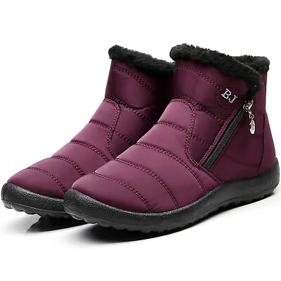£19.99 • Buy Womens Waterproof Fur Lined Snow Ankle Boots Ladies Winter Warm Flat Shoes Size
