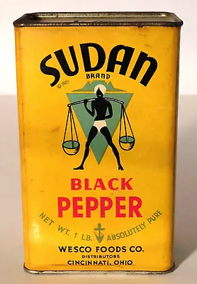 Vtg. Large Sudan Brand Black Pepper Spice Tin Box 1 Pound  6  • $14.85