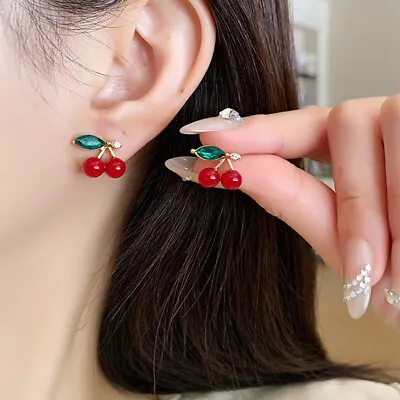Sweet Charming Cherry Pendant Stud Earrings Girls Stylish Fruit-themed Jewellery • $1.99