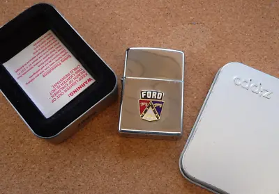 GENUINE  ZIPPO LIGHTER FORD ViNTAGE CREST FROM 2004 WITH RED STICKER • $190
