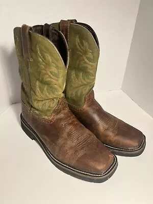 Justin SE4688 Men's Brown & Green Leather Western Work Boots Sz 11.5 D • $39.99