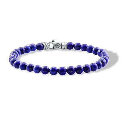 Men's 6mm Natural Lapis Lazuli Bead Bracelet Satin Sterling Silver 925   • $175