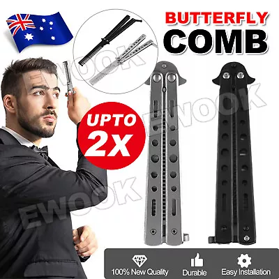 Practice Butterfly Balisong Trainer Comb Knife Dull Blade Folding BlackSilver • $6.95