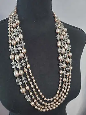 MIRIAM HASKELL Baroque Pearl & Glass Crystal Necklace • $235