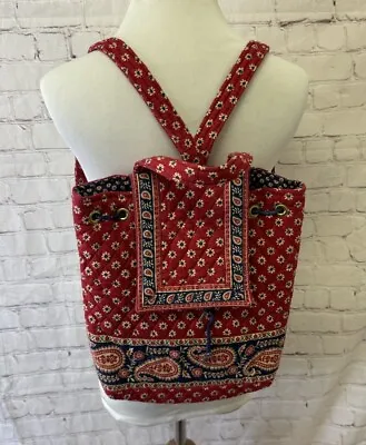 Vintage Vera Bradley Red & Blue Paisley Floral QUILTED Backpack Bag Travel • $44.99
