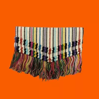 WAREHOUSE Clutch Bag Multi Coloured Fabric With Lovely Tassle Accent To Front • £29.99