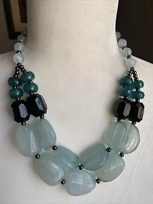 H&M Chunky Acrylic Beads Necklace Green Blue Cleat Beads Black Spacers • $12