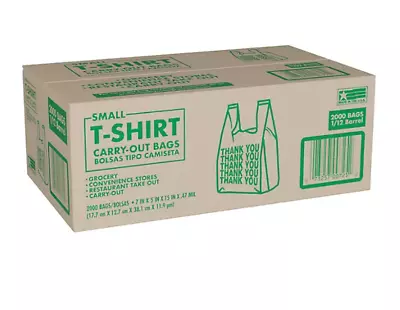 Small T-Shirt Carry-Out Bags Thank You Shopping Bags 7  X 5  X 15  (2000 Ct.) • $34.39