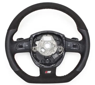 S-LINE Alcantara Flattened Steering Wheel Mult DS Leather Steering Wheel For Audi A3 A4 A5 A6 Q5 • £272.29