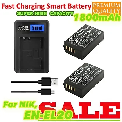 2x Battery + LCD Charger EN-EL20 For Nikon 1 Series J1 J2 J3 S1 AW1 / Coolpix A • $47.66