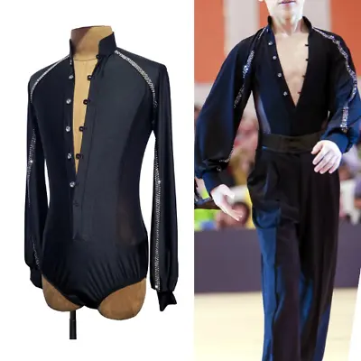 New Men's Latin Dance Competition Tops Rhinestone Line Shirts Practice Wear • £162.54