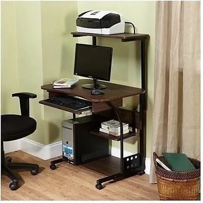 Espresso Mobile Computer Tower Desk Printer Shelf Laptop Table Home Office Cart • $107.90