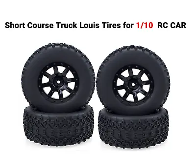 Short Course Truck Louis Tires Set 12mm Hub Hex For 1/10 RC Traxxas Slash   • £32.99