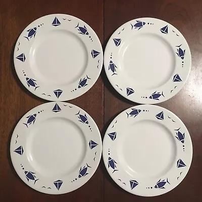 Set Of 4 Varages France 7.5” Luncheon  Salad Plates Sailboat Fish Nautical • $19.99