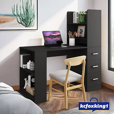 Computer Desk Home Office Study Desk Bookshelf  Drawers Storage Rack White Black • $179.49