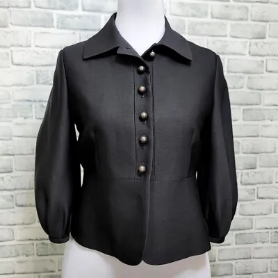 Martin Grant Womens M Black Tailored Peplum 3/4 Puff Sleeve Jacket Blazer • $114.99