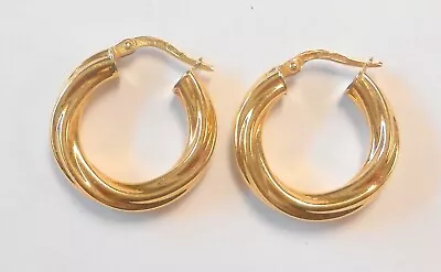 Classic Milor 4mm Wide Rope Twist 750 18K Yellow Gold Hoop Earrings 23x21mm  • $199