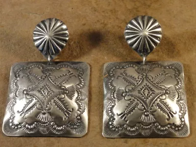 Vince Platero Navajo Sterling Silver Hand Stamped Earrings • $199