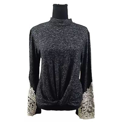 Alter'd State Shirt Womens Small Floral Lace Trumpet Sleeves Side Knot Boho Top • $10