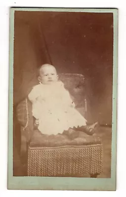 CIRCA 1880s CDV BABY IN WHITE DRESS SITTING IN CHAIR BUFFALO NEW YORK MEREDITH • $9.99