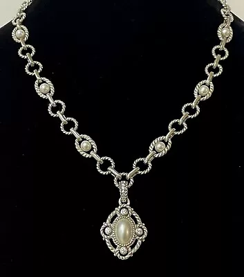 Gorgeous Judith Ripka 925 Sterling Mabe Pearl & Diamonique Cz Pendant Necklace • $219.99