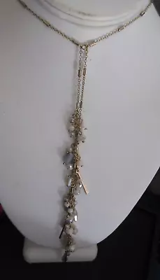 Vintage ICING Gold Tone Lariat Style Necklace 26  Chain + 7  Drop  & 3  Extender • $12.95