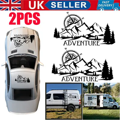 2x Large-Adventure Vinyl Sticker Camper Van Motorhome Decal Mountain Compass UK • £12.99