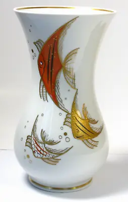 White Wallendorf 1764 Porcelain Mid Century Modern Gold Relief Fish Vase Germany • $23.98
