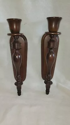 Vintage Pair Of Wood Oak Sconce Candle Holders Wall Hanging 15.5  Tall • £24.09